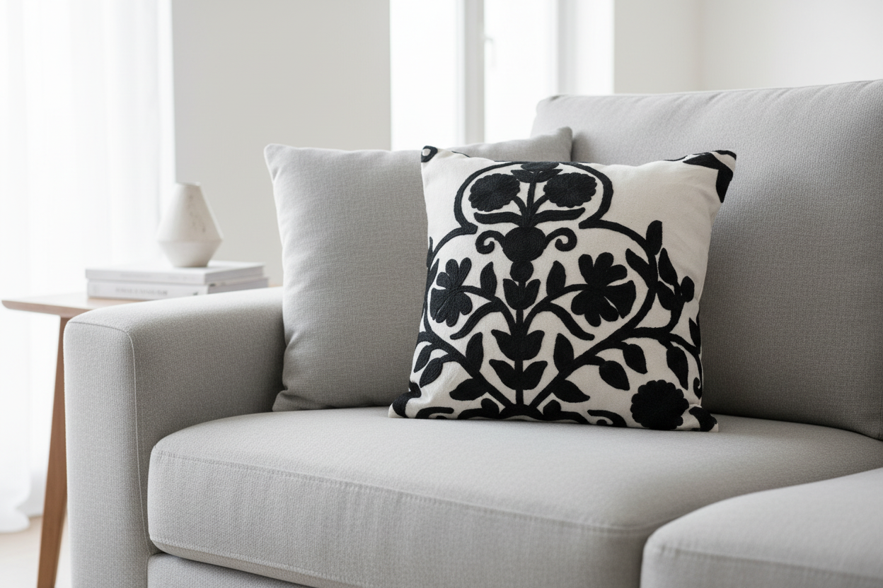 Flower Black Cushion Cover