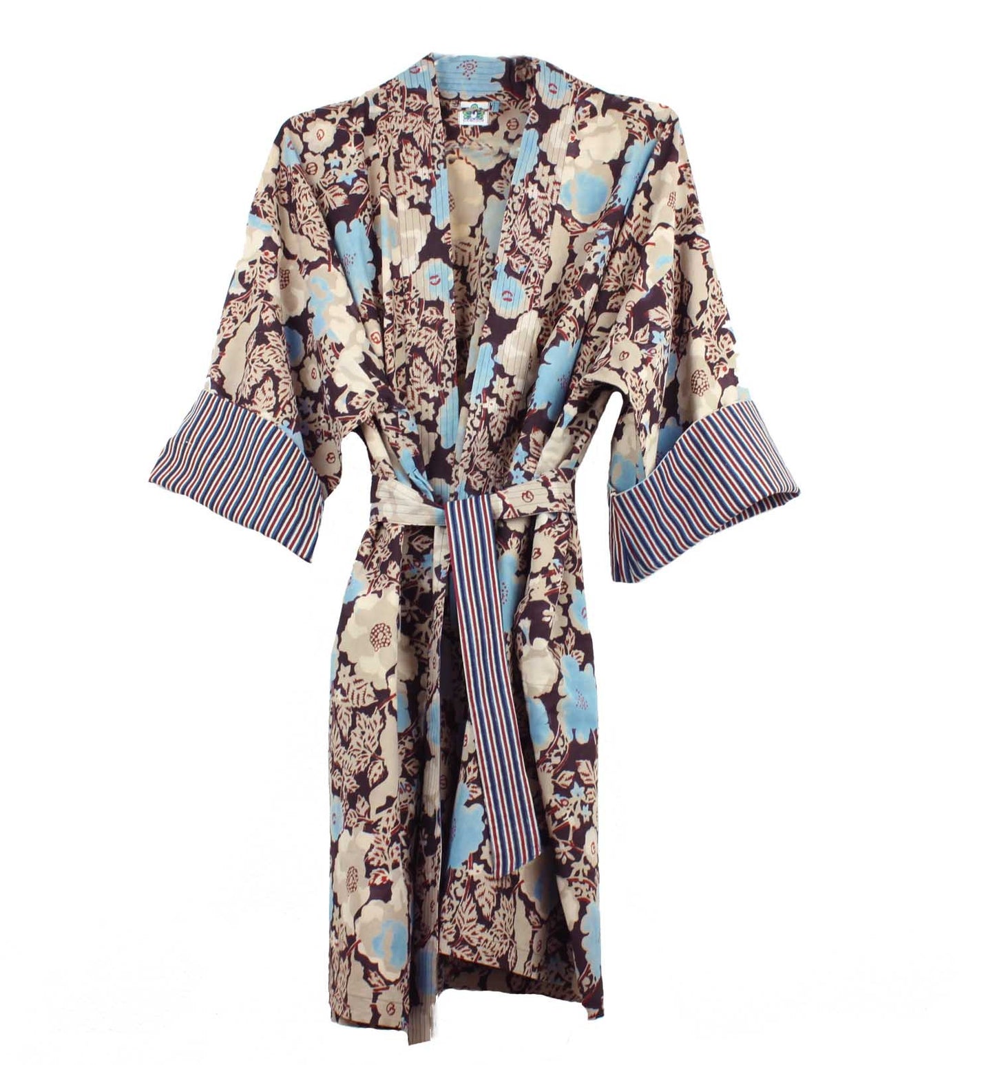  Black Ambition Cotton Kimono Robe - Hand Printed with Side Pockets