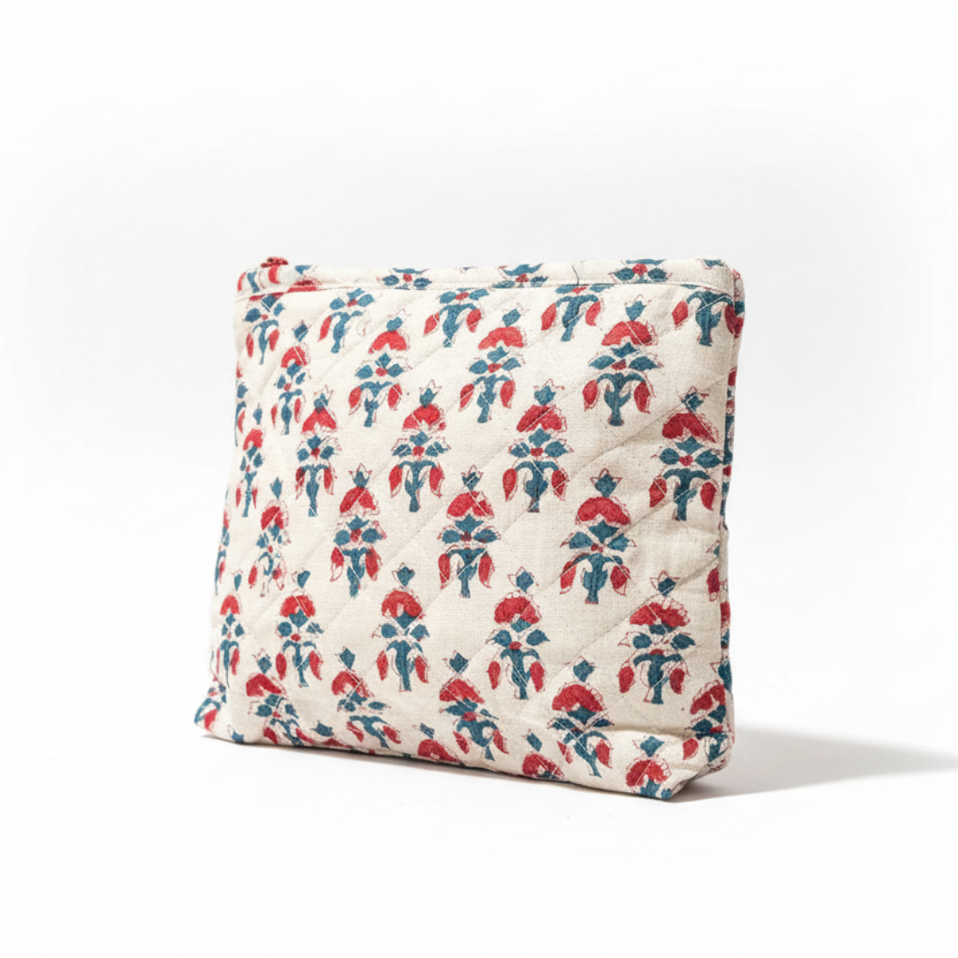 Floral patterned cushion on a white background