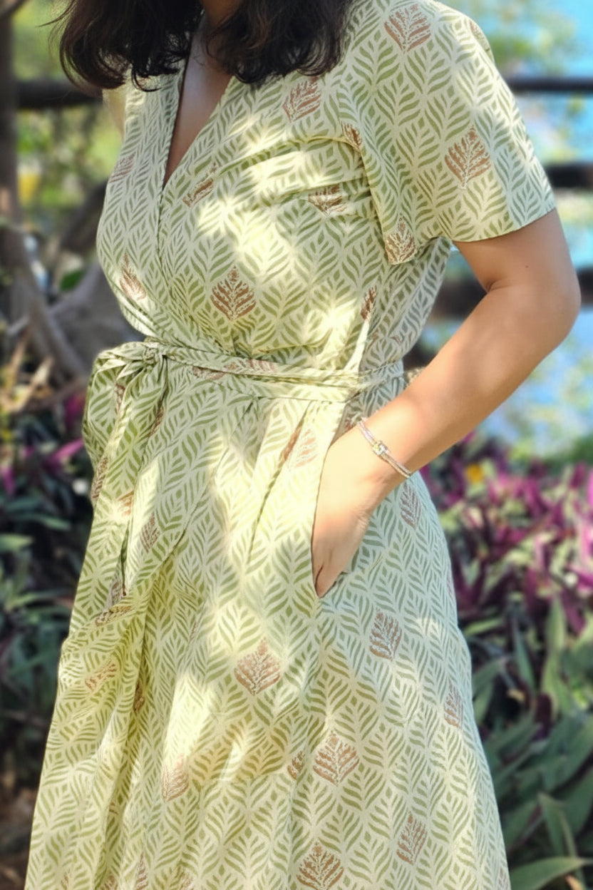Green Wrap Dress Pockets