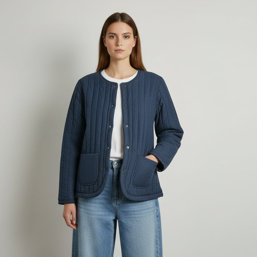 Blue Quilted Jacket with Pockets