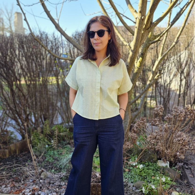 Light green check shirt woman