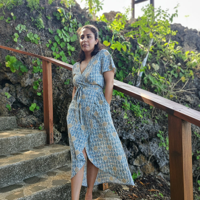 Handprinted wrao dress